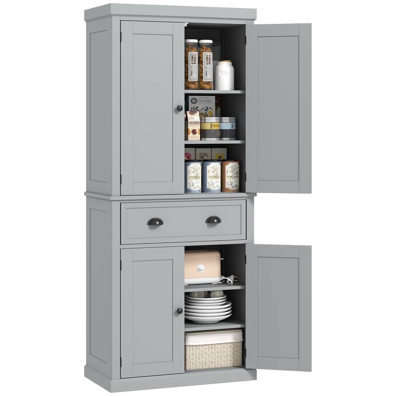 HOMCOM 72" Freestanding Kitchen Pantry Cabinet, Tall Storage Cabinet with 2 Door Cupboards, Drawer and Adjustable Shelves