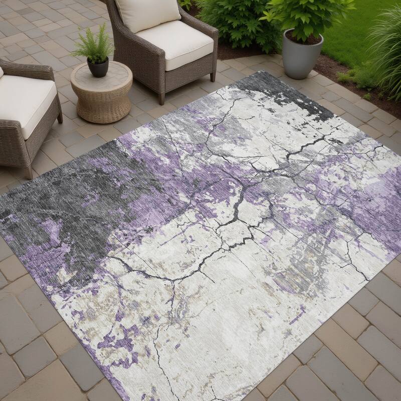 Machine Washable Indoor/ Outdoor Modern Crackle Chantille Rug