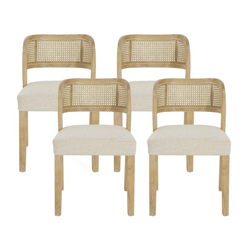 Christopher Knight Home - Minimalist 19.25"W Wood Dining Chairs Set with Hand-Woven Curved Backrest & Upholstered Seat - Set of 4 - Beige+Natural