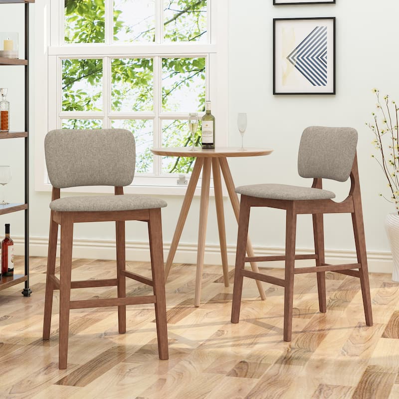 Mid-Century Modern Bar Stools With Soild Rubber Wood Frame, Set Of Two