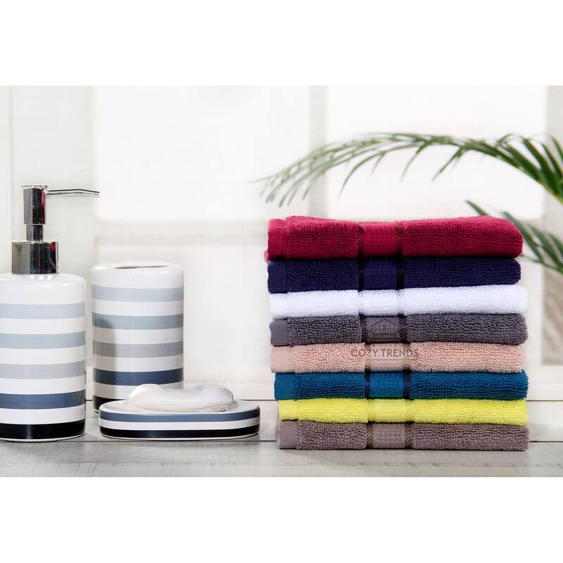 Luxurious 100% Cotton Absorbent 600 GSM 6 Piece Bathroom Towel Set 2 Washcloths, 2 Hand Towels, 2 Bath Towels