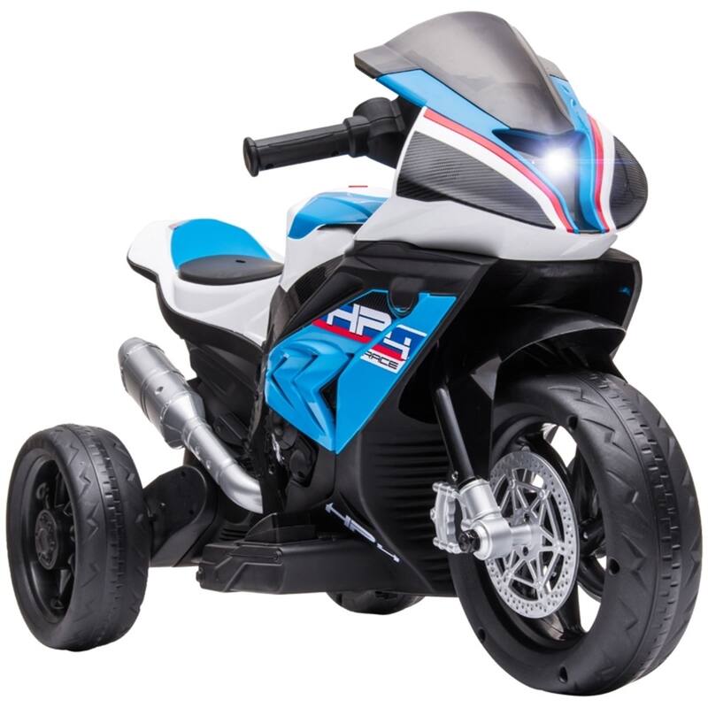 6V Kids Ride-On Motorcycle with Rechargeable Battery and Training Wheels Horn Headlights - 32.5" L x 16.5" W x 21.25" H - Blue