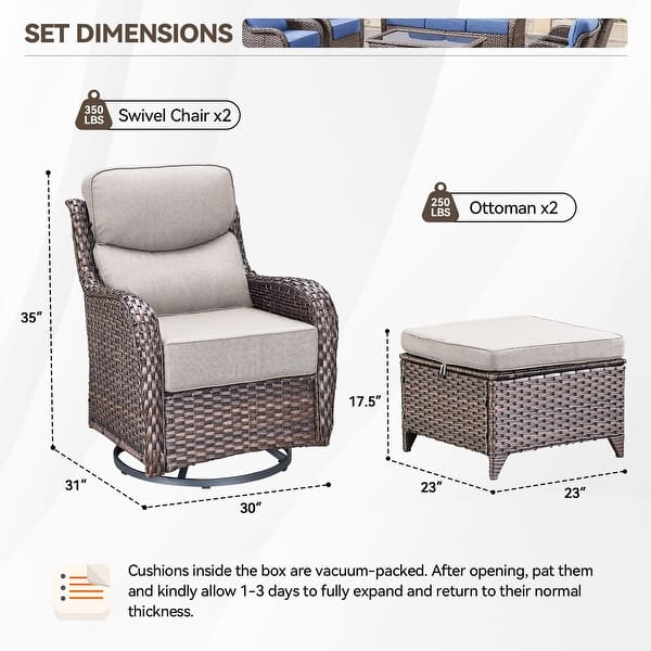 dimension image slide 25 of 68, Outdoor Patio Sofa Swivel Chair with 6-Inch Thick Cushions Set