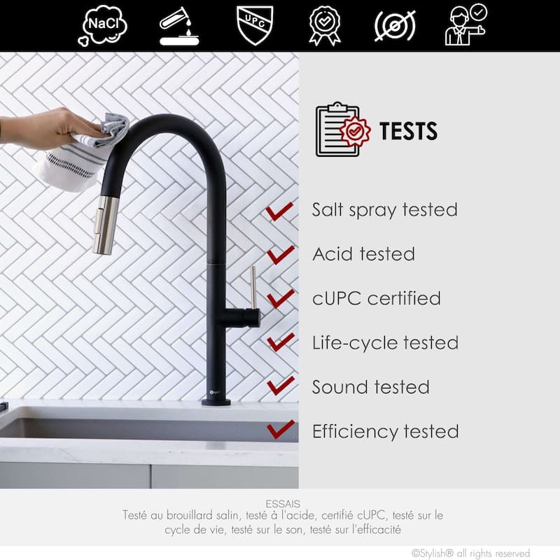 Single Handle Pull-Down Sprayer Kitchen Faucet K-141 - Height: 17.25" Spout H: 9" Spout R: 9"