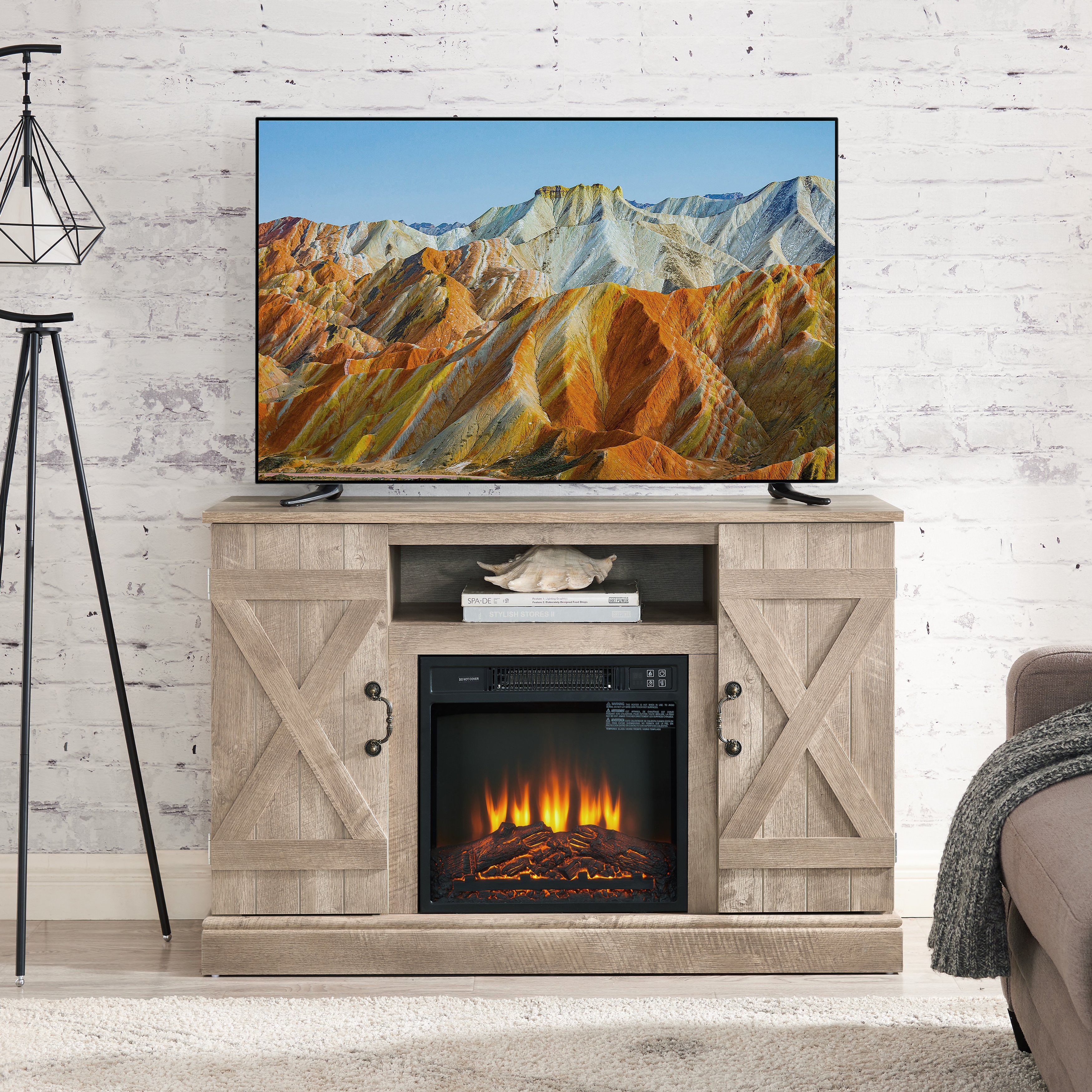 Rustic farmhouse fireplace tv stand hot sale