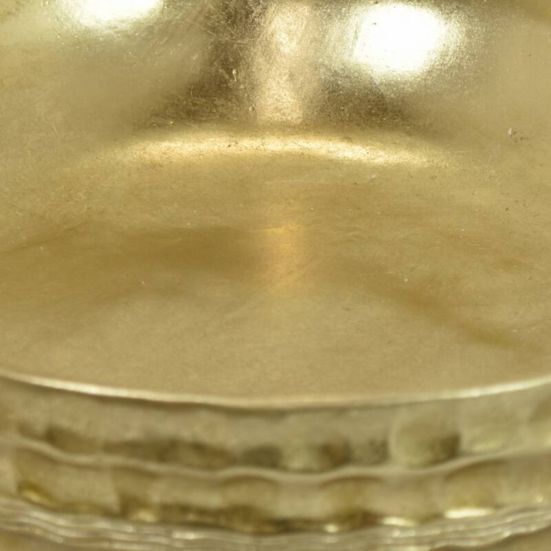 Round Tray with Hammered Accents, Vintage Details, 14 Inch Gold Resin