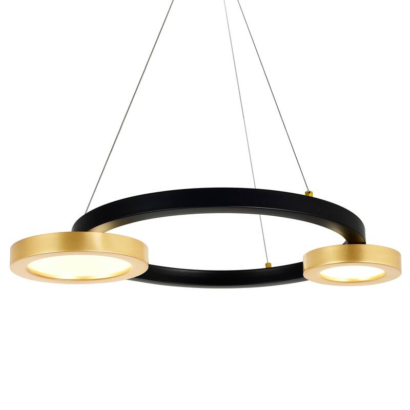 Deux Lunes Integrated LED 20in Sun Gold & Black Chandelier - Sun Gold/Pearl Black