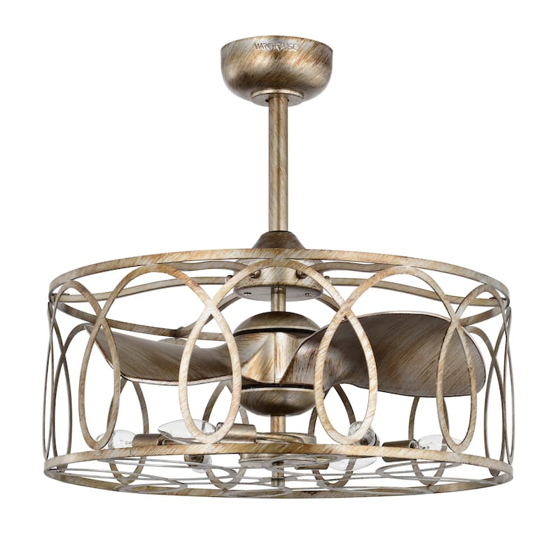 Aletha Antique Silver 23-inch 6 Lights 3 Blades Lighted Ceiling Fan Fandelier Cage Type with Remote