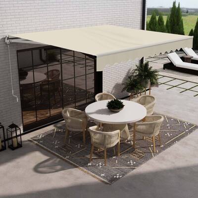 ALEKO Caribbean Manual Retractable Patio Awning - White Frame - Ivory Cream - 13 x 10 Feet