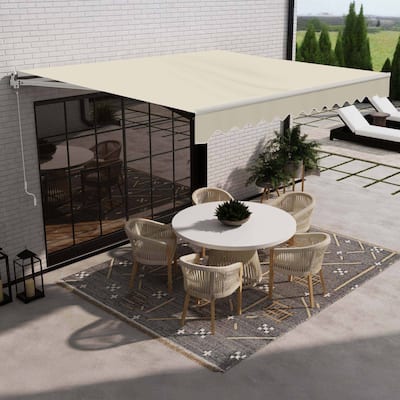 ALEKO Caribbean Motorized Patio Awning - White Frame - Ivory Cream - 10 x 8 Feet