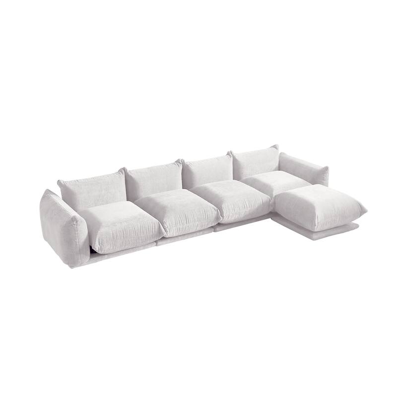 130.7” L-shape Chenille Modular Sofa Modern Sectional Semi-firm Sofa Couch with Ottoman