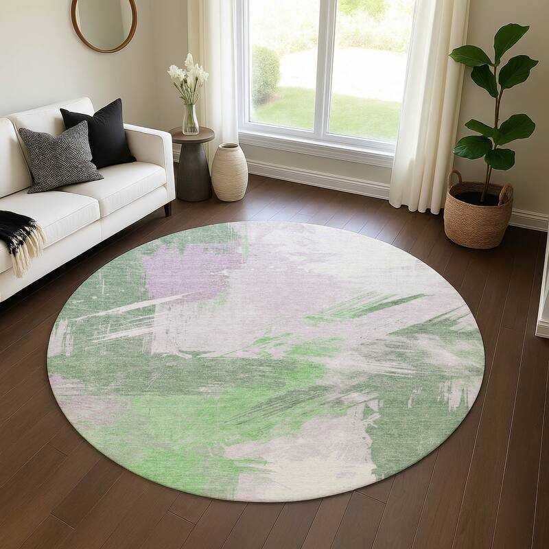 Premium Washable Super Soft Modern Brushstrokes Mayfield Rug - Green - 8' x 8'