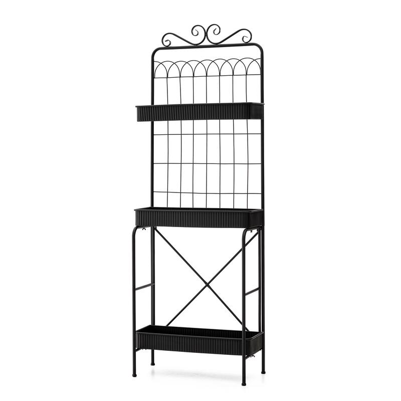 Glitzhome 68"H Multifunctional Metal Plant Stands Black Planter Storage Flower Pot Shelf with Anti-slip Pads