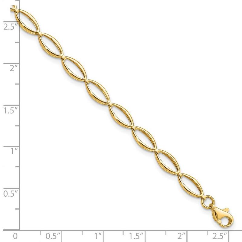 Curata 14k Yellow Gold Fancy Polished and Sparkle Cut Bracelet 7 Inch