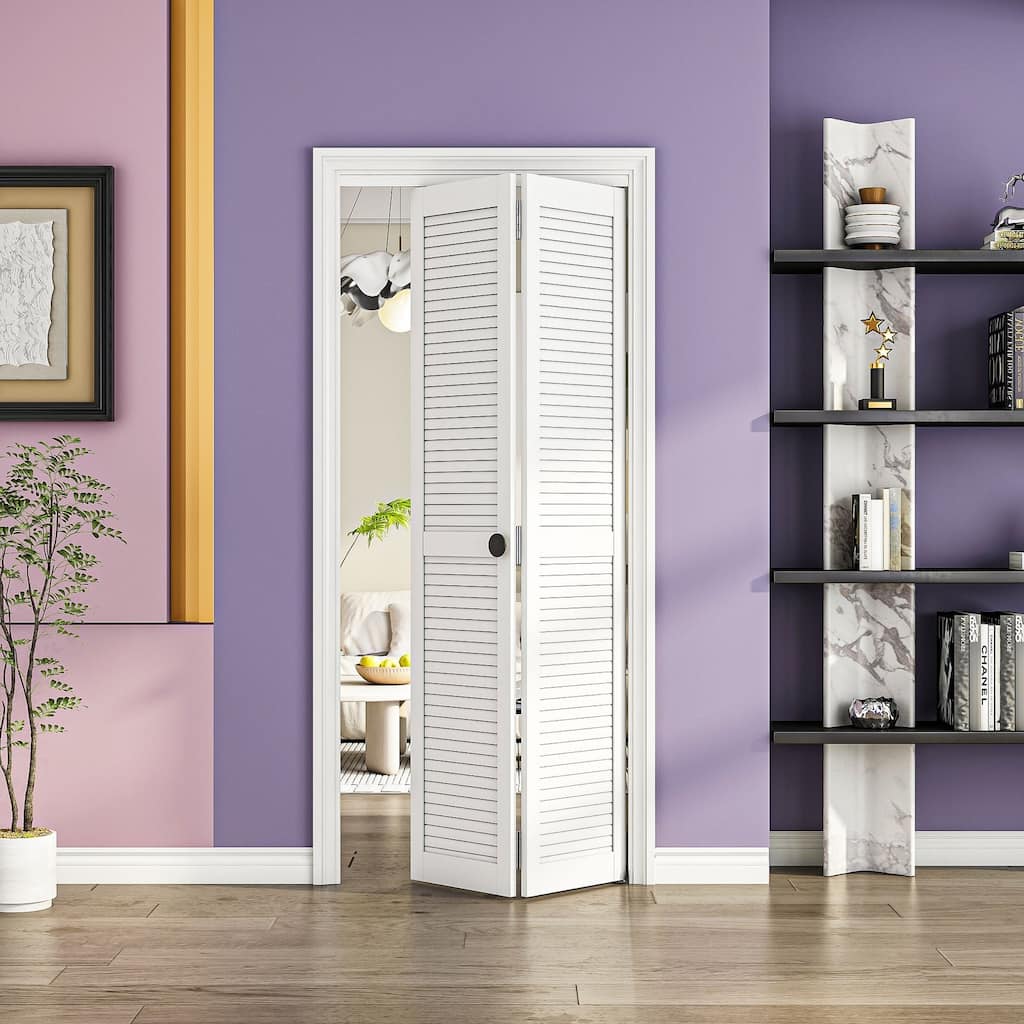 80"H Double Bi Fold Louver Door Solid Manufactured Wood With PVC Surface Closet Door Sliding Barn Door