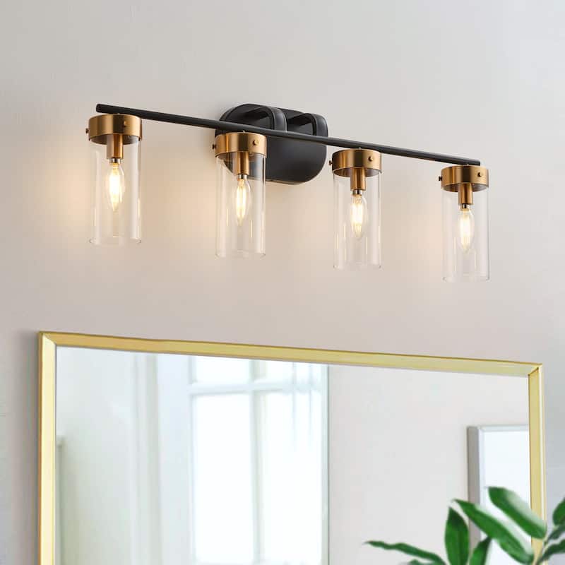 Modern 4-Light Bathroom Vanity Light with Clear Glass Shades