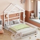 preview thumbnail 31 of 88, Wooden Floor Bed wFence Railings and Detachable House Shape Headboard Platform Bed, Kids Montessori Style Playhouse Frame Bed