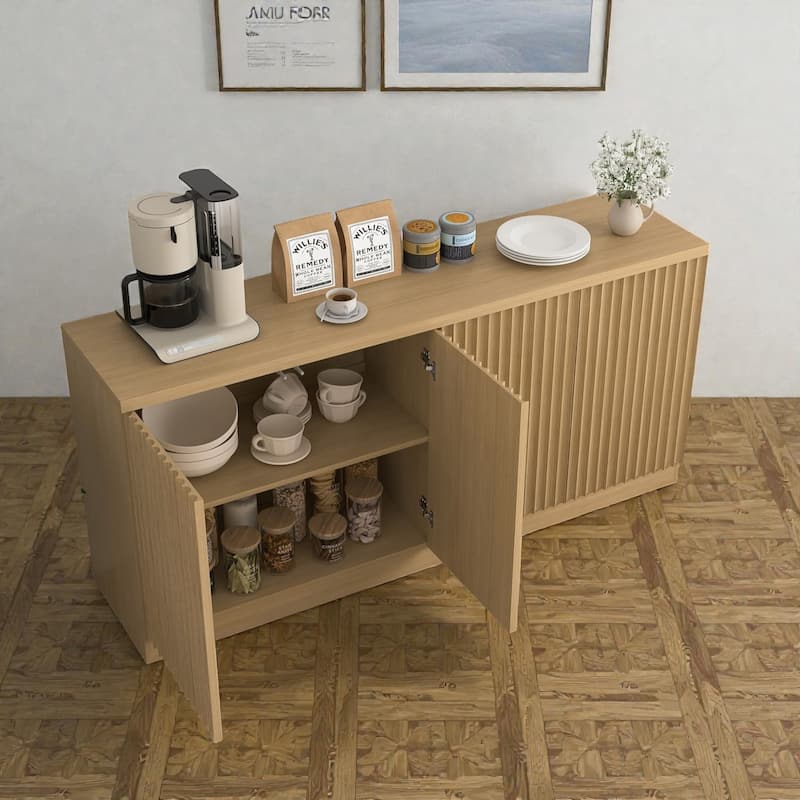 62.6 Inch Buffet Cabinet with Storage, Long Sideboard Cabinet with 4 Doors and Shelves, Wood Coffee Bar Credenza