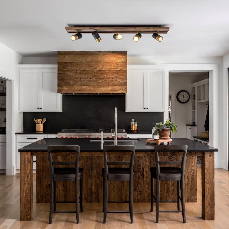 Modern Farmhouse 5-Light Flush Mount Ceiling Fixture Track Lighting with Rotating Head - Black