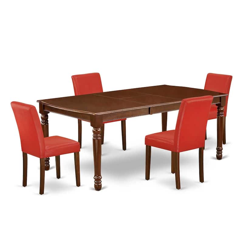 Rectangular Dining Set 5Pc Table W/ Leaf & 4 Parsons Chairs - Firebrick Red Finish