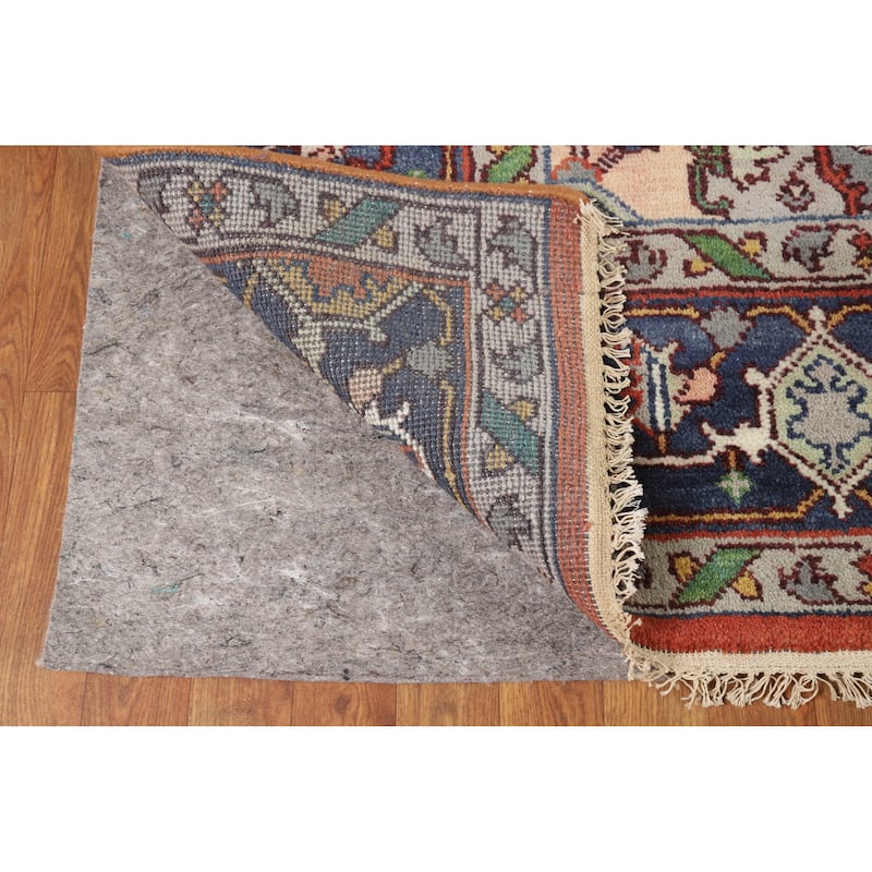 Geometric Heriz Serapi Indian Area Rug Hand-Knotted Orange Wool Carpet - 7'10" x 9'8"