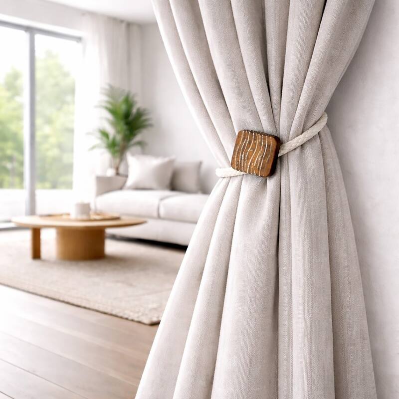Magnetic Curtain Tiebacks 17 in Wood Rope