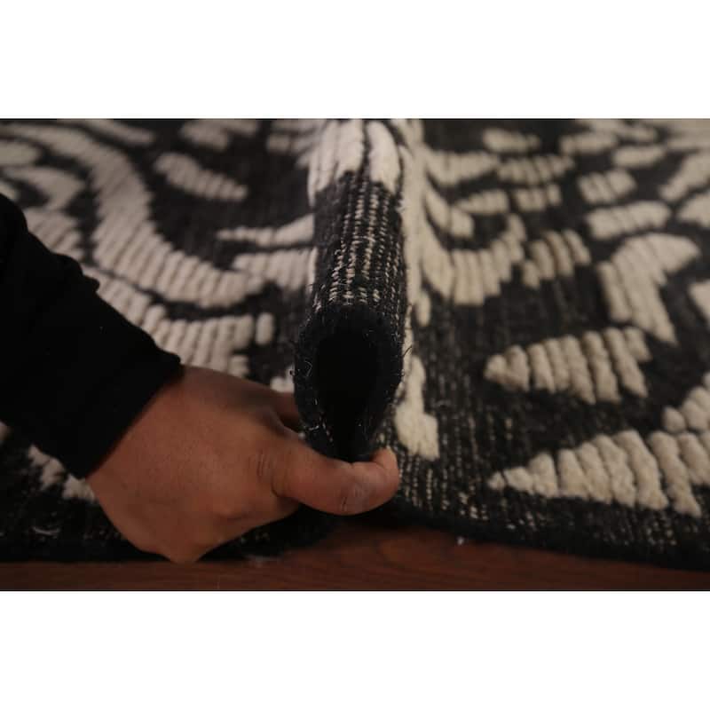 All-Over Black & Ivory Moroccan Abstract Area Rug Handmade Wool Carpet - 8'0"x 10'2"