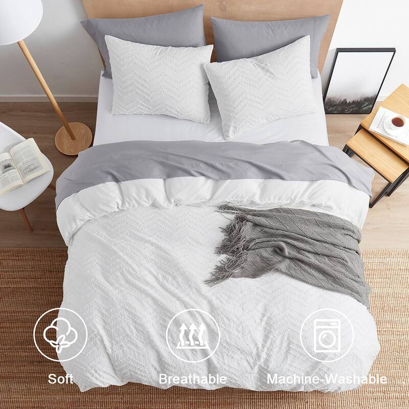 Nestl Boho Tufted Embroidery Double Brushed Duvet Cover with Button Closure