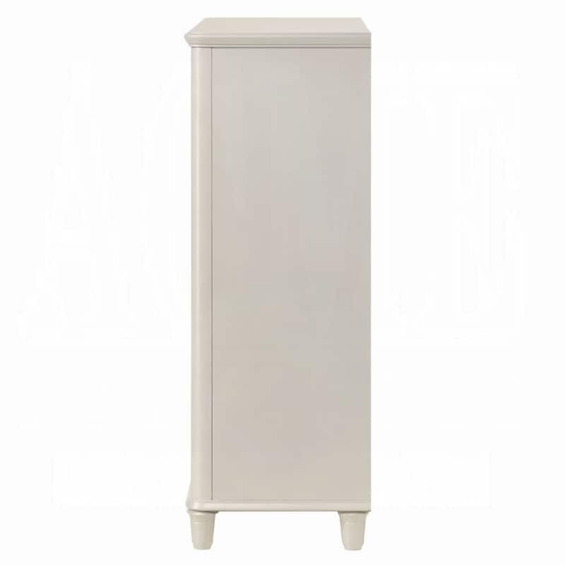 Veda Tall Dresser Chest, Elegant Pearl White Wood, 5 Modern Drawers