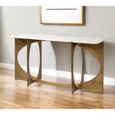 HomeRoots 59" White and Gold Genuine Marble and Metal Geo Base Console Table - 16