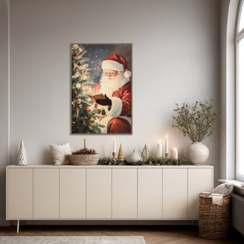 Santa Reading II by Melloi Art Prints Framed Canvas Wall Art Print - Sylvie Dark Gold