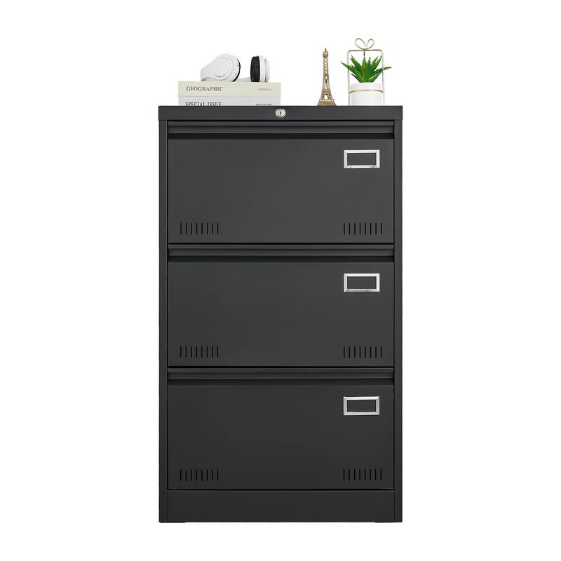Modern File Cabinet Lateral File Cabinet Metal File Cabinet with 3 Drawers and Lock for Home Office, White