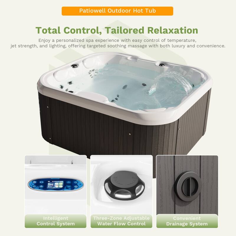 Patiowell 4-Person 41 Jets Hot Tub with Digital Control System-The Fresh Water System and LED Lighting-Intelligent