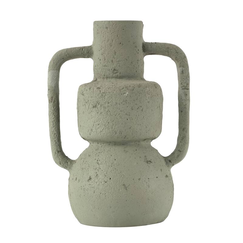 Light Gray Paper Mache Abstract Textured Vase with Squared Handles