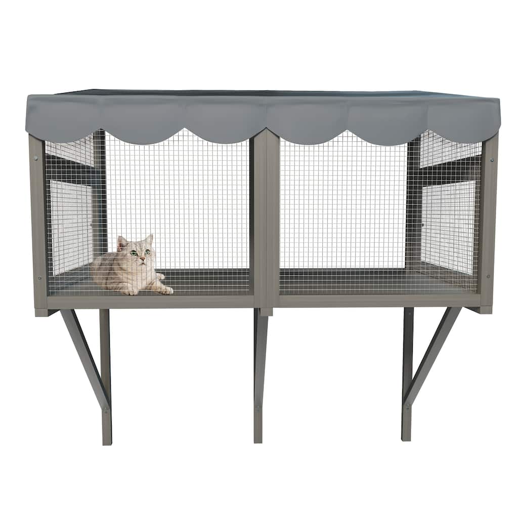 Cat Catio, Window Box Enclosure for Indoor Cats, Wooden Window Perch House for Multi Kittens, Secure Comfortable Outdoor Haven