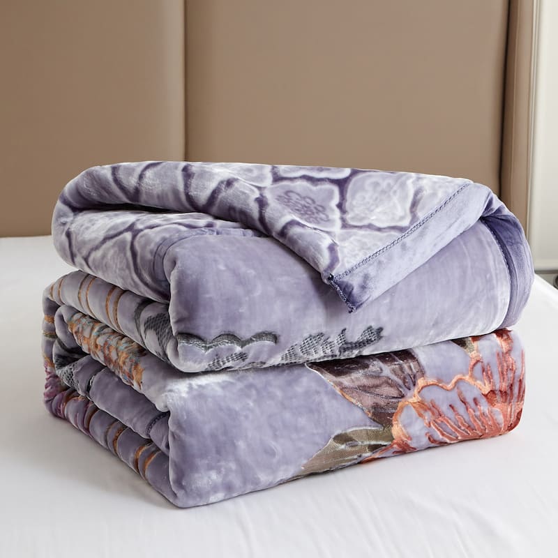 Reversible 10.5 Pounds Plush Fleece Blankets, 2 PLY A&B Design 87" x 95" Bed Blankets for Winter