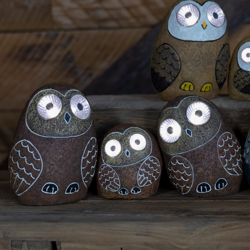 Set of 3 Solar Owl Figurines - 5.1"X4"X7"H.