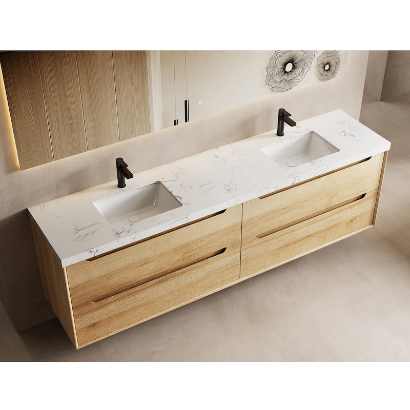 Prismis 60" 72" 84" Wall-Mount Premium Bathroom Vanity with Quartz Top