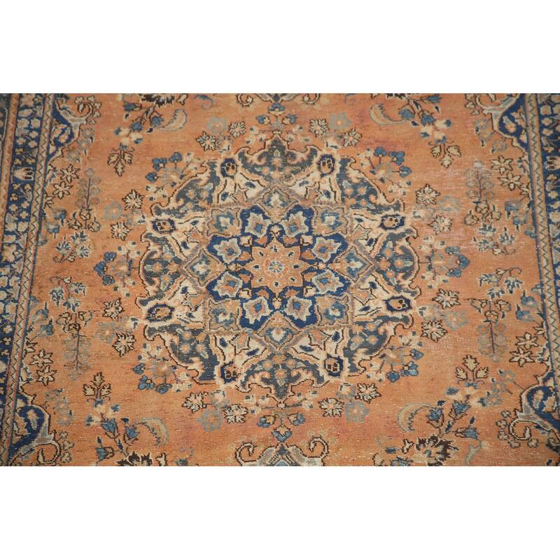 Hand Knotted Oriental 100% Wool Carpet Traditional Medallion Oranges & Rust Mashad Area Rug - 9' 4'' X 6' 4''