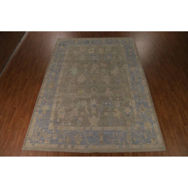 Hand Knotted Oriental 100% Wool Carpet Transitional All-Over Greys & Charcoal Oushak Area Rug - 13' 9'' X 9' 10''