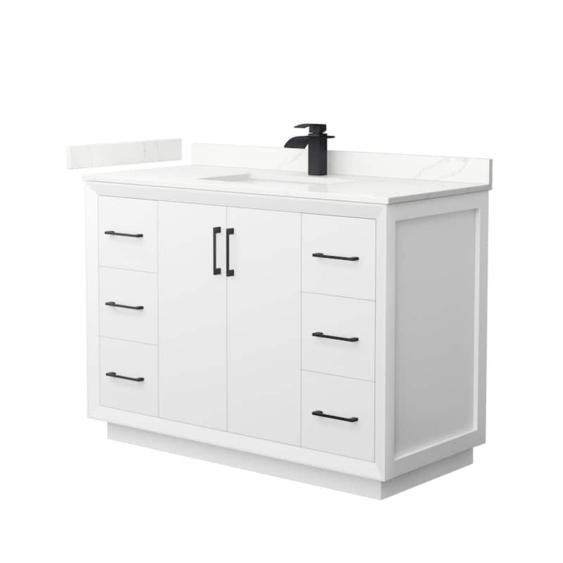 Wyndham Collection WCF414148S-QTZ-UNSMXX Strada 48" Free Standing - White / Giotto Quartz Top / Matte Black Hardware