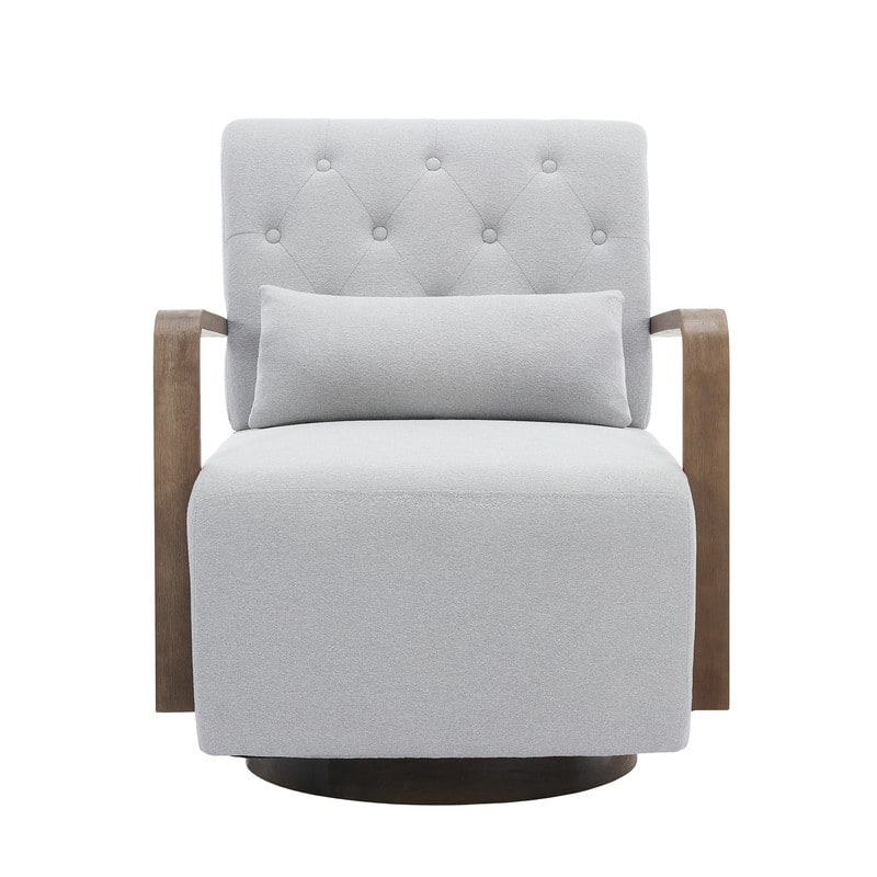 Solid Wood Swivel Accent Chair with Armrests and Lumbar Pillow - 360° Rotation