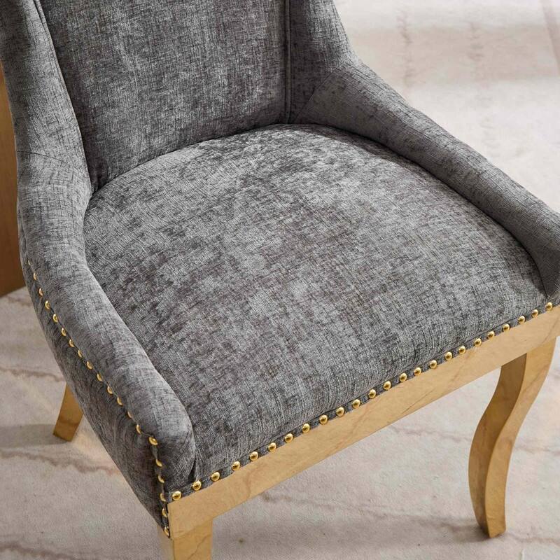Luxe Curved Accent Dining Chairs with Gold-Plated Legs & Textured Chenille Upholstery, Set of 2