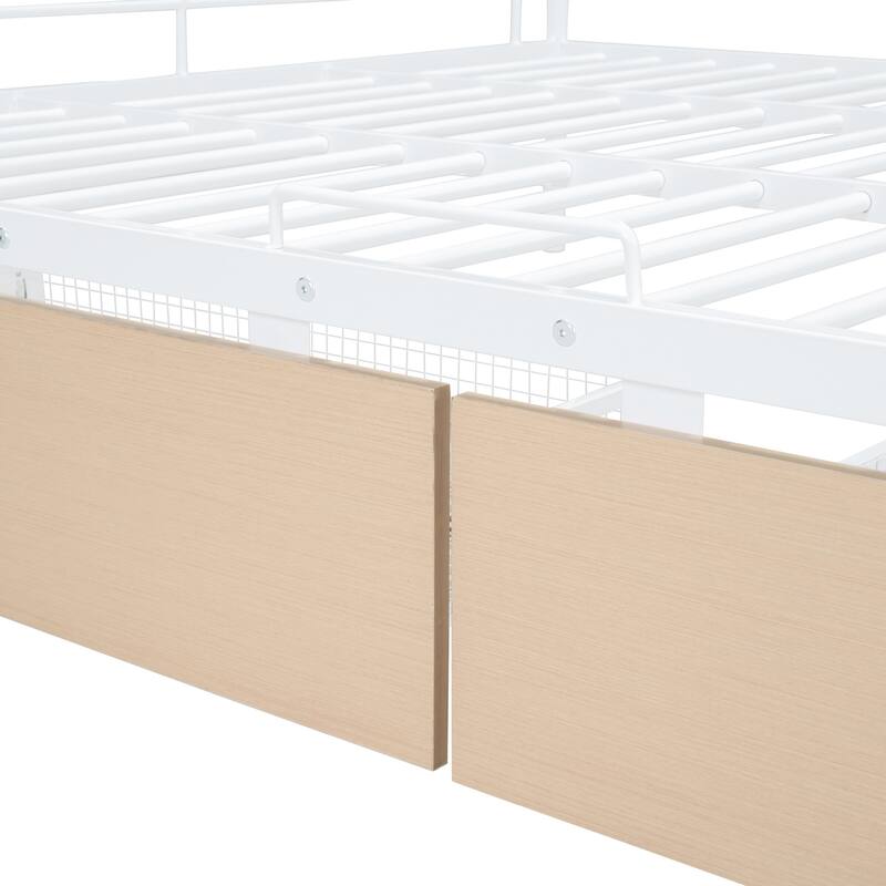 Contemporary Full XL Over Queen Bunk Bed with 2 Storage Drawers, Iron Frame, and Safety Guardrails