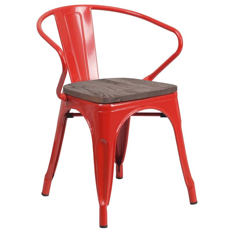 4 Pk. Metal Chair with Wood Seat and Arms