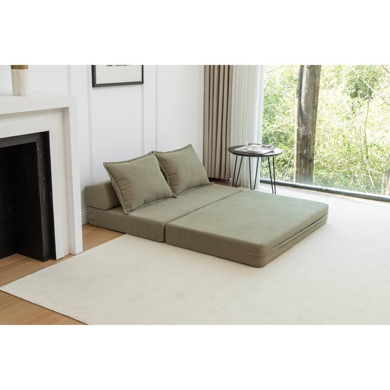 47.63" Corduroy 2-Seater Sleeper Sofa, Floor Mattress and Backrest