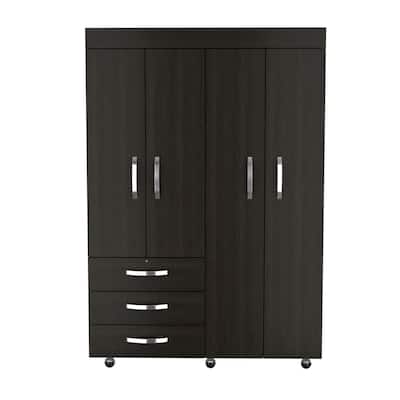 18.5" Modern Mobile Armoire with Hanging Rod, Three Drawers and Two Interior Shelves