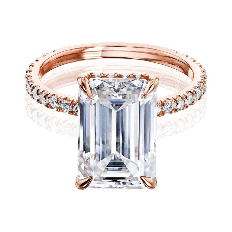 Kobelli Signature Collection 6 Carat Moissanite & Diamond 14k Solid Gold Emerald Hidden Halo Near Eternity Evie Engagement Ring - 4 - Rose