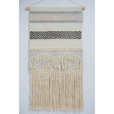 Home&Manor Wool and Cotton Large Macrame Wall Hanging with Rod Included - Exact Size