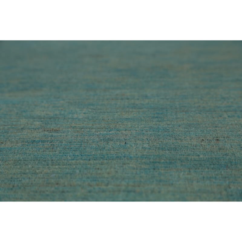 Gabbeh Accent Modern Rug Hand-Knotted Blue Solid Wool Carpet - 3'11" x 4'11"